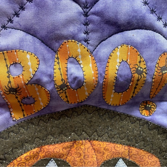 Handmade Halloween Fall Quilt Table Runner Pumpkin Spiders Witch Boo - Picture 3 of 5